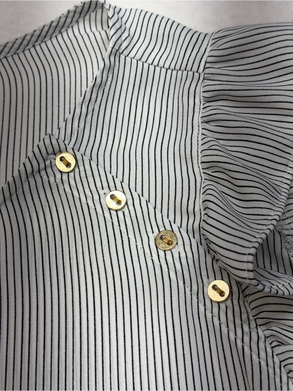 LOFT Striped Ruffle Sleeve Shell Top - Blue & White - Picture 2 of 7